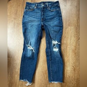 Distressed straight jeans